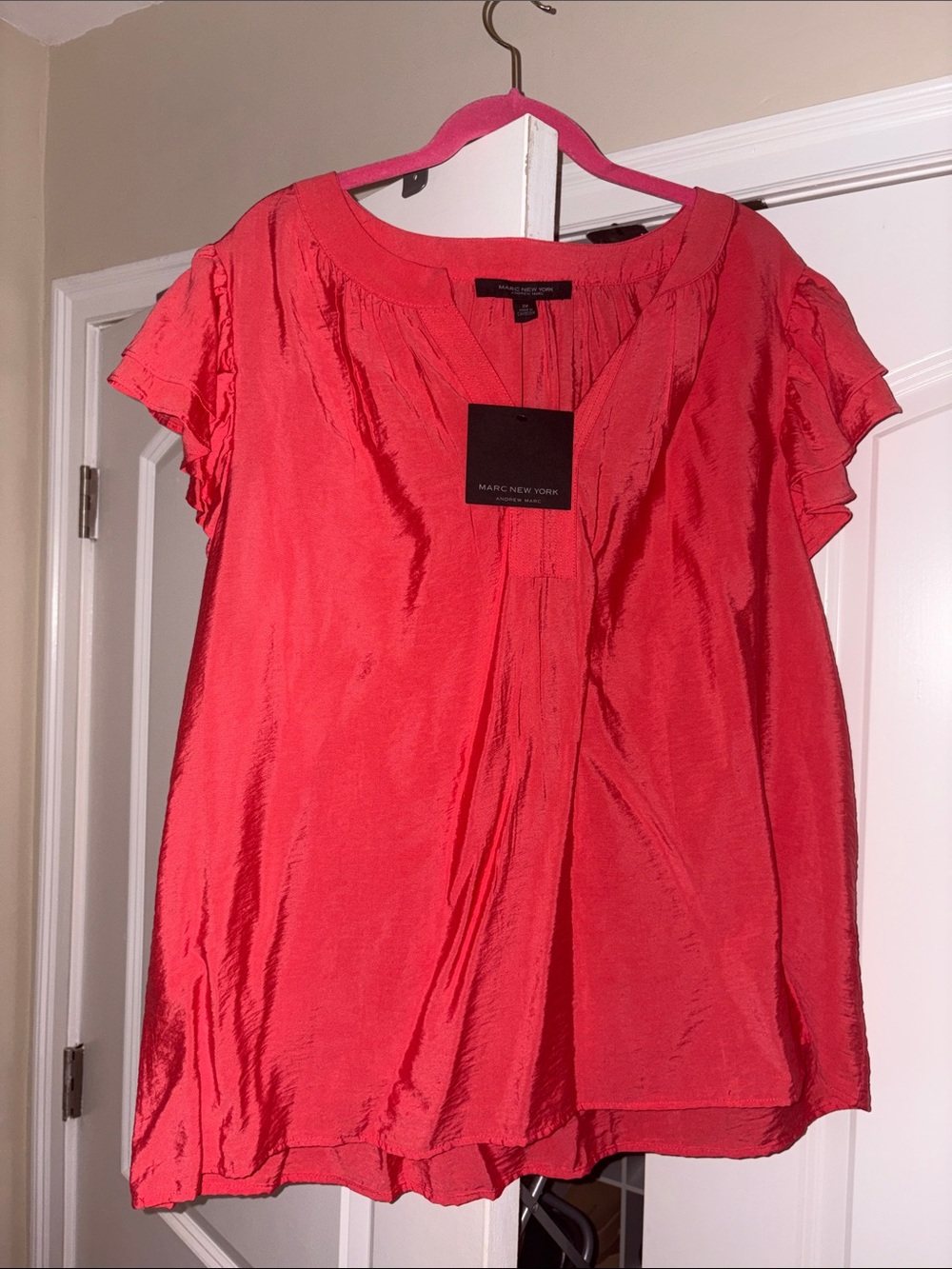 Marc New York Bright Cayenne Short Sleeve Flutter Blouse